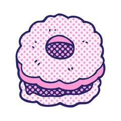 cartoon doodle jammy biscuit in bright neon color