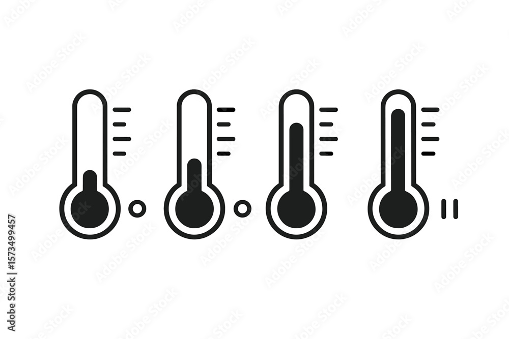 Poster thermometer temperature level icons set. four stages. black vector thermometers. heat and cold symbo
