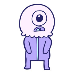 cartoon cyclops alien spaceman in bright neon color