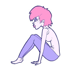 cartoon woman sitting in bright neon color