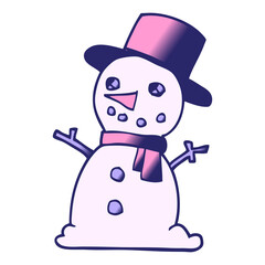 cartoon doodle snowman in bright neon color