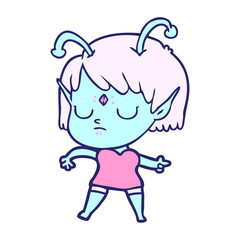cartoon alien girl in bright neon color