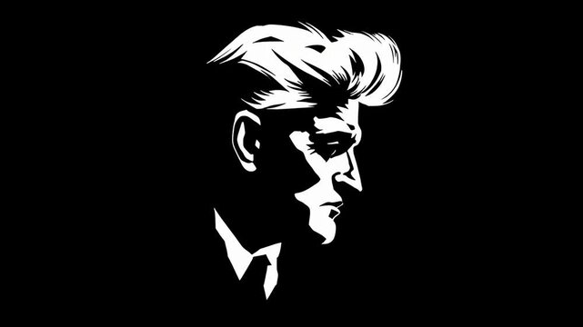 Black and white drawing shows a man. He is looking to the side in profile.