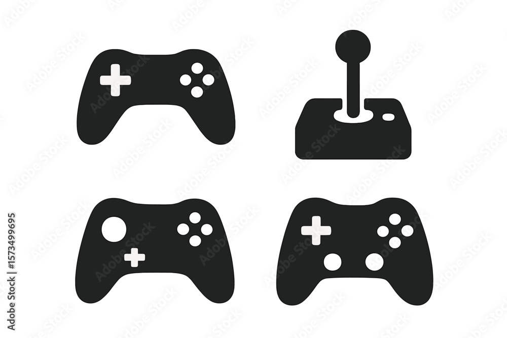Poster modern game controller and joystick icon set. flat vector illustration of video gamepad, console con