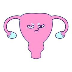 cartoon angry uterus in bright neon color