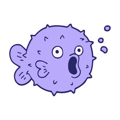 cartoon doodle blow fish in bright neon color