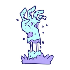 spooky zombie hand cartoon in bright neon color
