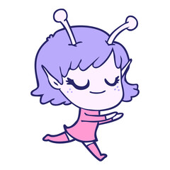 smiling alien girl cartoon in bright neon color