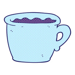 freehand drawn cartoon old coffee cup in bright neon color