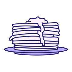 cartoon of a stack of tasty pancakes dripping with butter in bright neon color