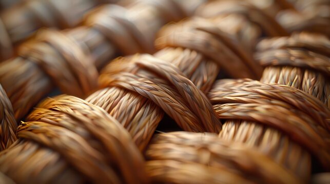 Woven texture, close-up, showing interwoven strands of tan material with light reflecting on surfaces