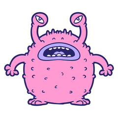 grumpy cartoon alien in bright neon color