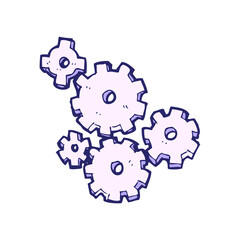 cartoon cogs and gears in bright neon color