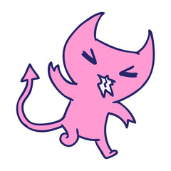 cartoon illustration of a kawaii cute demon in bright neon color