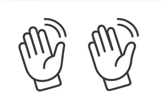 Waving hand gesture icon set. Hello, hi or bye symbol. Welcome or goodbye sign. Simple minimal outline vector illustration for web, app, ui. Palm waving gesture concept.