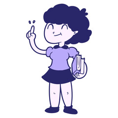 cartoon girl with books in bright neon color