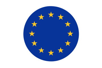 EU flag icon, symbol of European Union. Vector illustration of the official blue banner with twelve yellow stars. Politics, unity, and Europe community emblem design.
