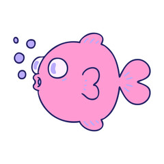 hand drawn quirky cartoon fish  in bright neon color