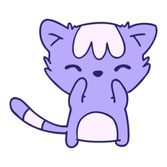 freehand drawn cartoon of cute kawaii cat in bright neon color
