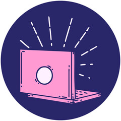 icon of a tattoo style laptop computer in bright neon color