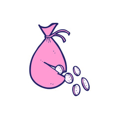 cartoon money in bag in bright neon color