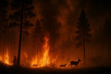 Forest Wildfire at Night