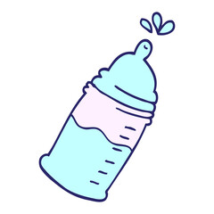 cartoon doodle baby bottle in bright neon color