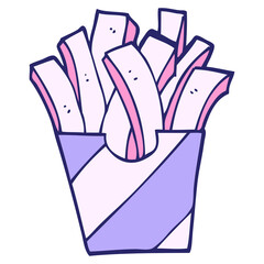 cartoon doodle fries in bright neon color