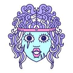 Retro Tattoo Style human barbarian character in bright neon color