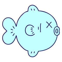 hand drawn quirky cartoon fish  in bright neon color