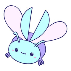 hand drawn quirky cartoon flying beetle in bright neon color