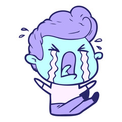 cartoon crying man in bright neon color