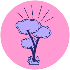 icon of a tattoo style tree in bright neon color