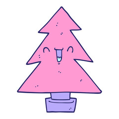 cartoon christmas tree in bright neon color
