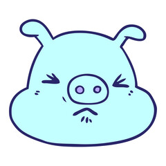 cartoon angry pig face in bright neon color