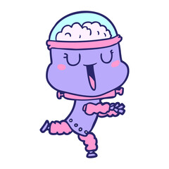 happy cartoon robot running in bright neon color