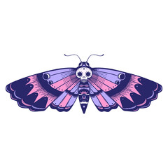 iconic tattoo style image of a deaths head moth in bright neon color