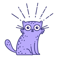 illustration of a traditional tattoo style surprised cat in bright neon color
