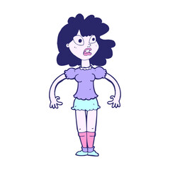 cartoon pretty girl with shocked expression in bright neon color
