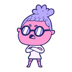 cartoon annoyed woman in bright neon color