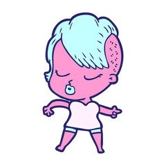 cartoon pretty hipster girl in bright neon color