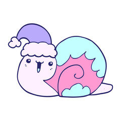 cute cartoon christmas snail in bright neon color