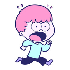 cartoon shocked man running away in bright neon color