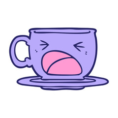 cartoon shouting tea cup in bright neon color