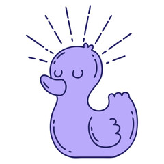 illustration of a traditional tattoo style rubber duck in bright neon color