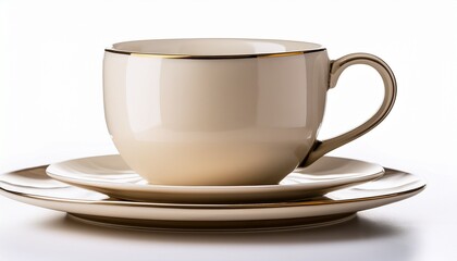 Obraz premium sleek cream ceramic mug with saucer with transparent background
