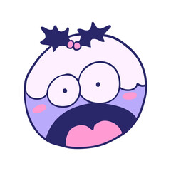 cartoon christmas pudding with shocked face in bright neon color