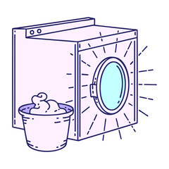 illustration of a traditional tattoo style washing machine in bright neon color