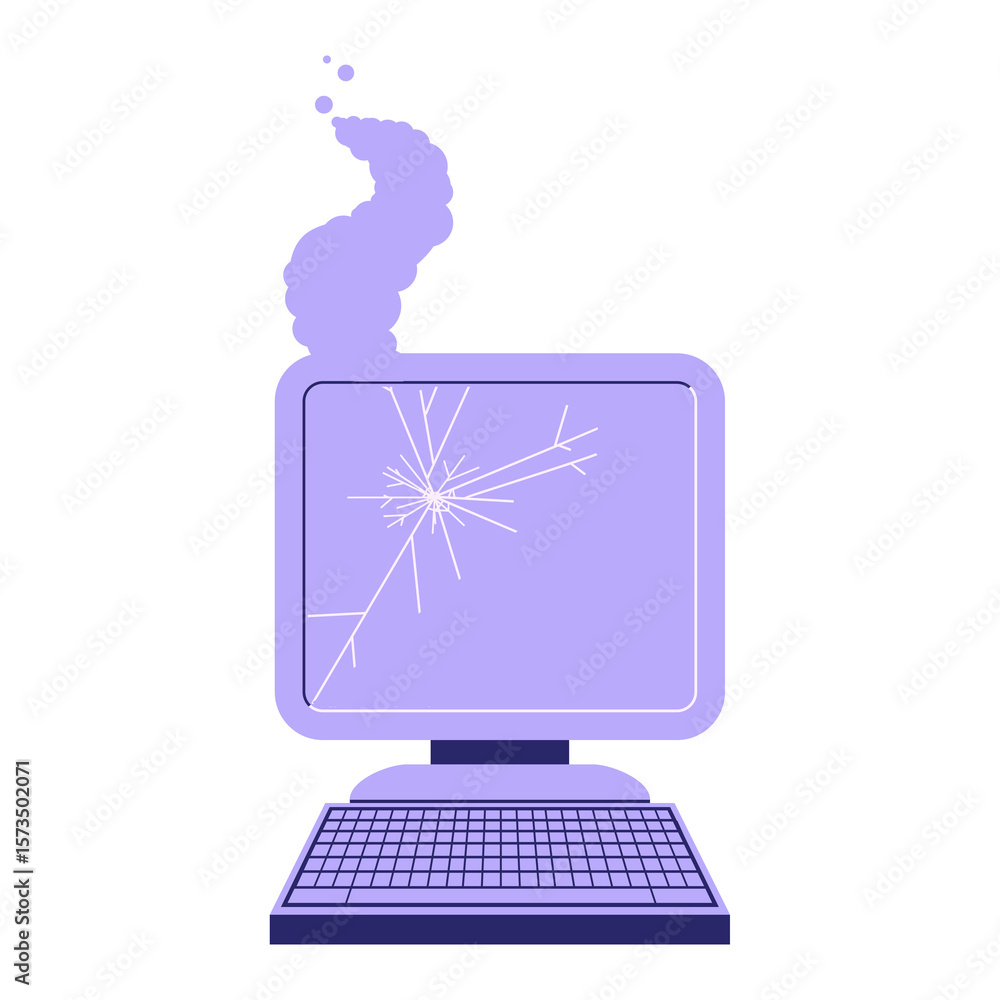 Fototapete broken computer graphic vector illustration icon in bright neon color