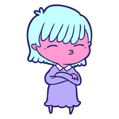 cartoon woman in bright neon color